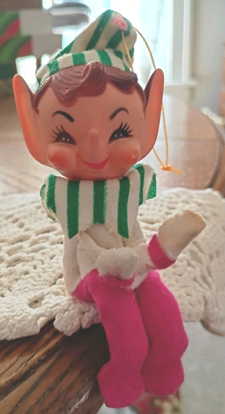 Vintage Japan Pixie Elf Knee Hugger Pink W/ Japan Paper Label Pointy Ears Nose