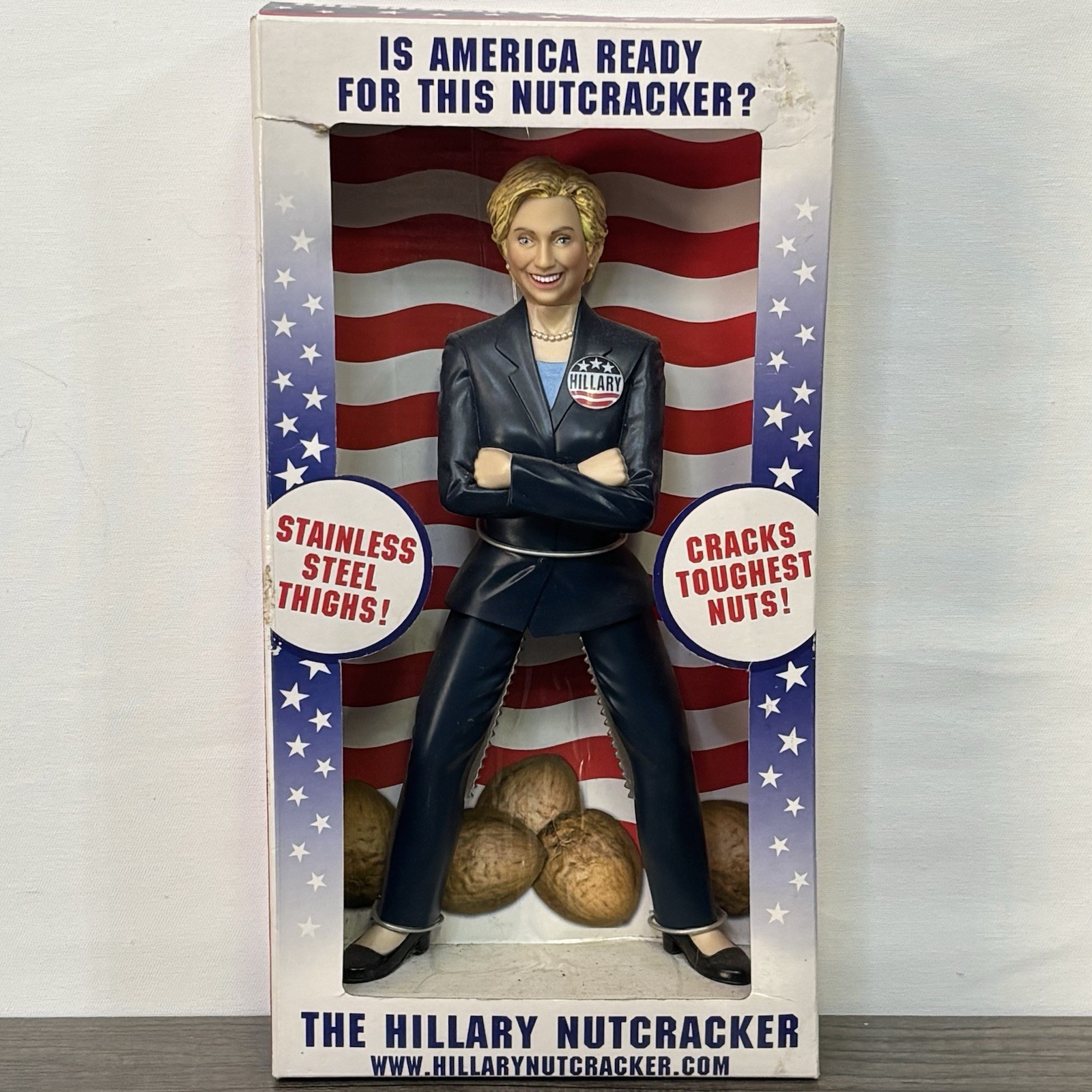 The Hillary Clinton Nutcracker Vintage Political Toy Tool Hillary Nuts New / Box