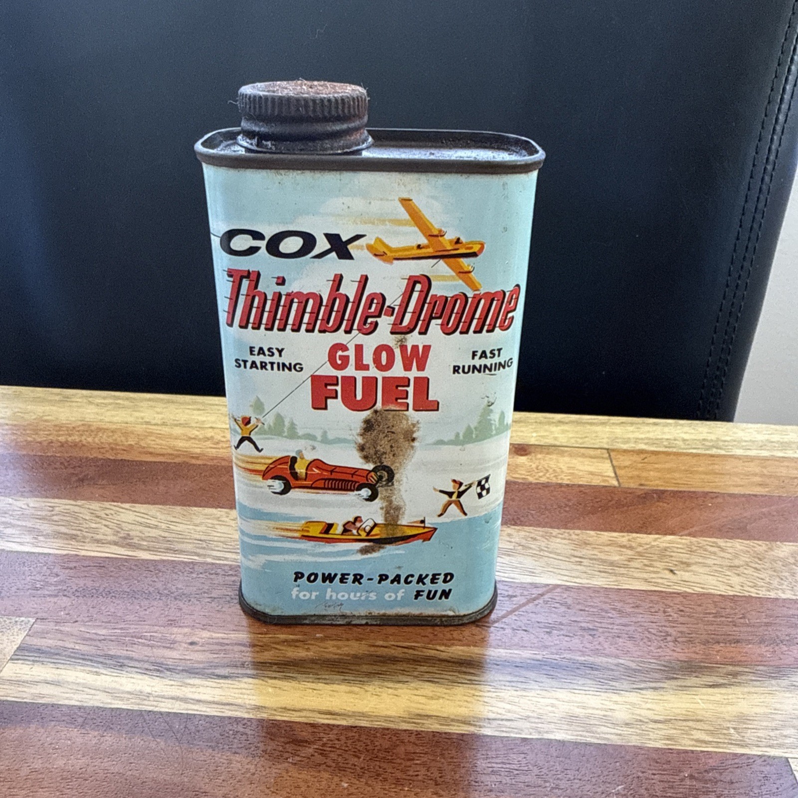 Vintage 1950s Cox glow fuel tin half pint advertising can