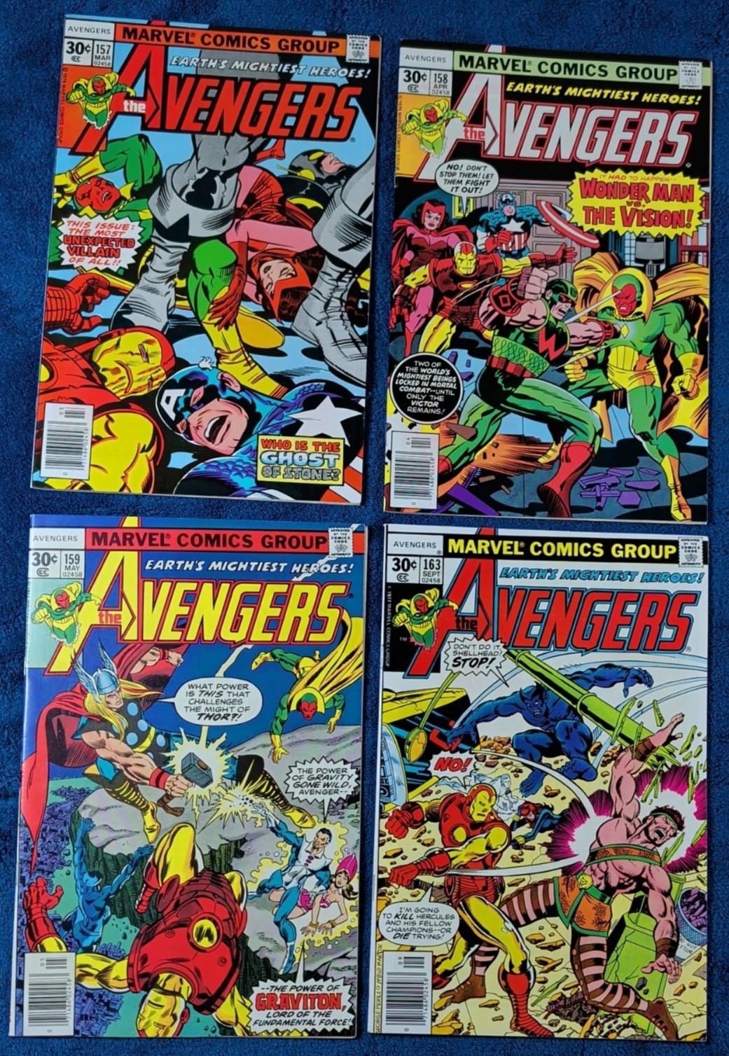 THE AVENGERS #157, 158, 159, 163, MARVEL, 1977 EARLY AVENGERS STORIES 9.0VF/NM THE AVENGERS #157, 158, 159, 163, MARVEL, 1977 EARLY AVENGERS STORIES 9.0VF/NM
