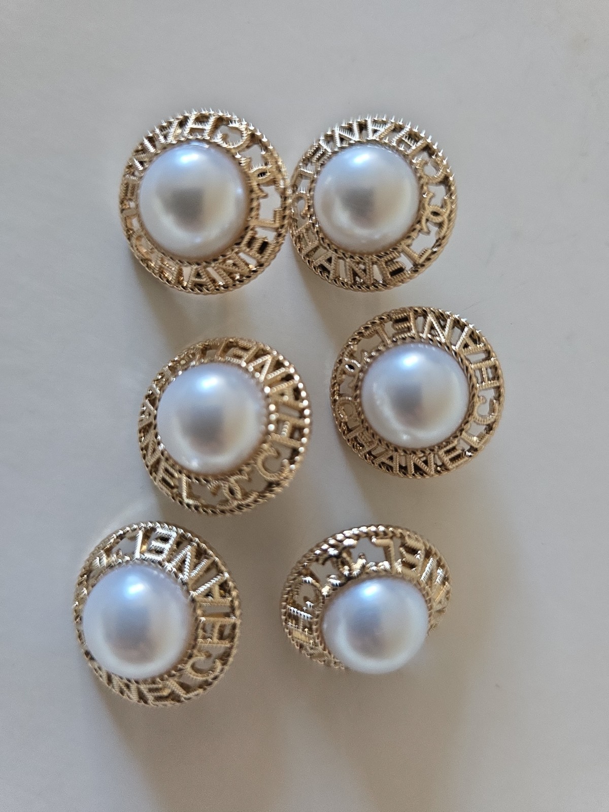 STAMPED Chanel lot of 6 Designer Pearl Gold Button Metal 23mm