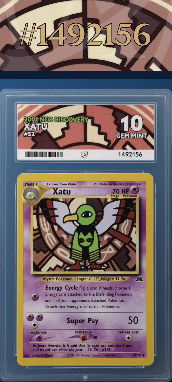 Pokémon Xatu 52/75 Neo Discovery Vintage 2001 ACE 10 Gem Mint Custom WOTC