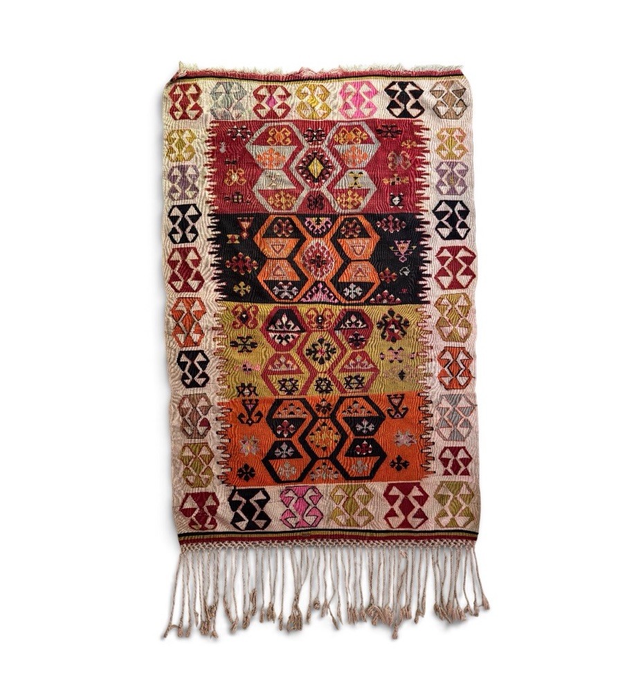 Vintage Turkish Kilim Rug 3x5 Handwoven Wool Flatweave Boho 57x37 Colorful
