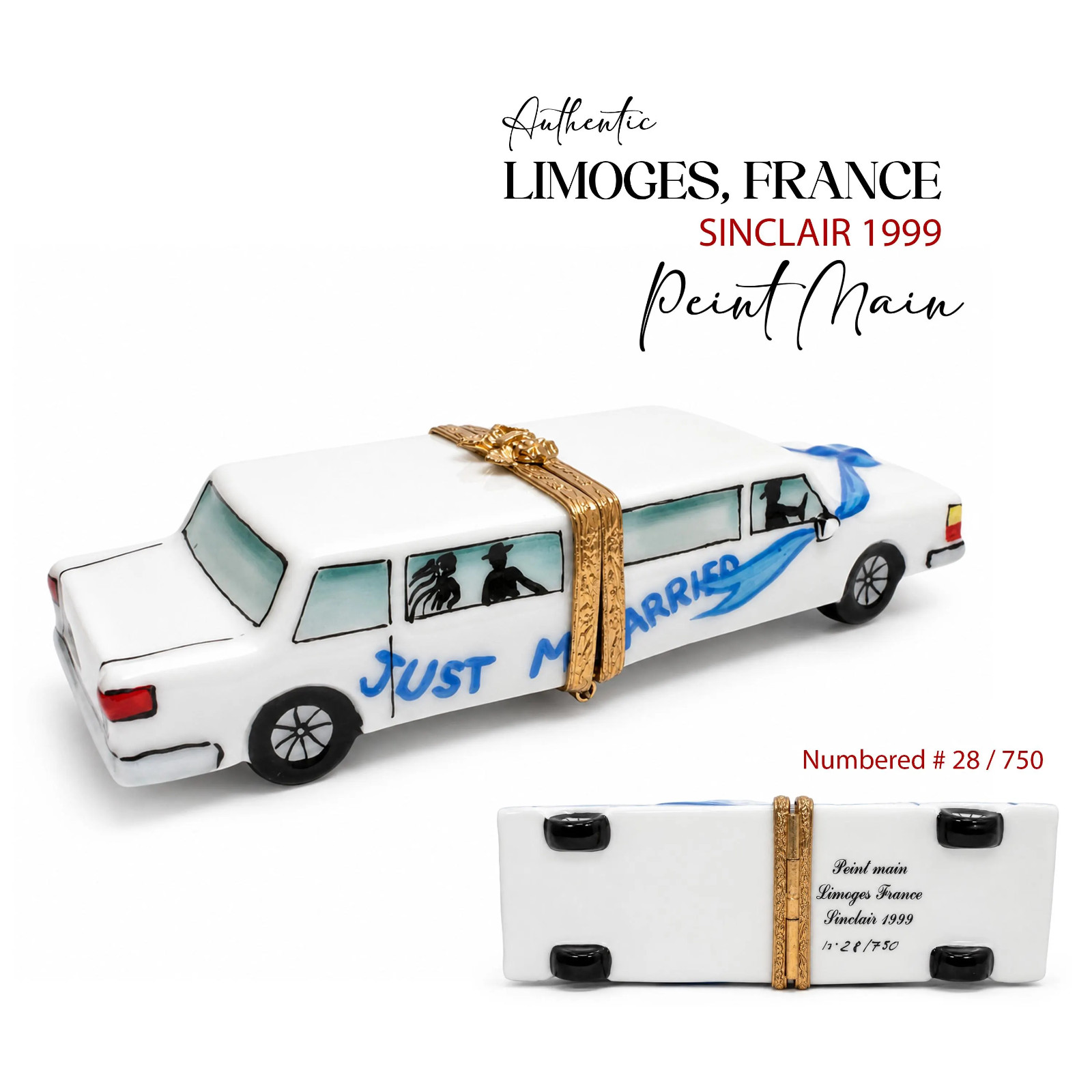 Limoges France Sinclair 1999 Just Married Limo Box Numbered 28/750