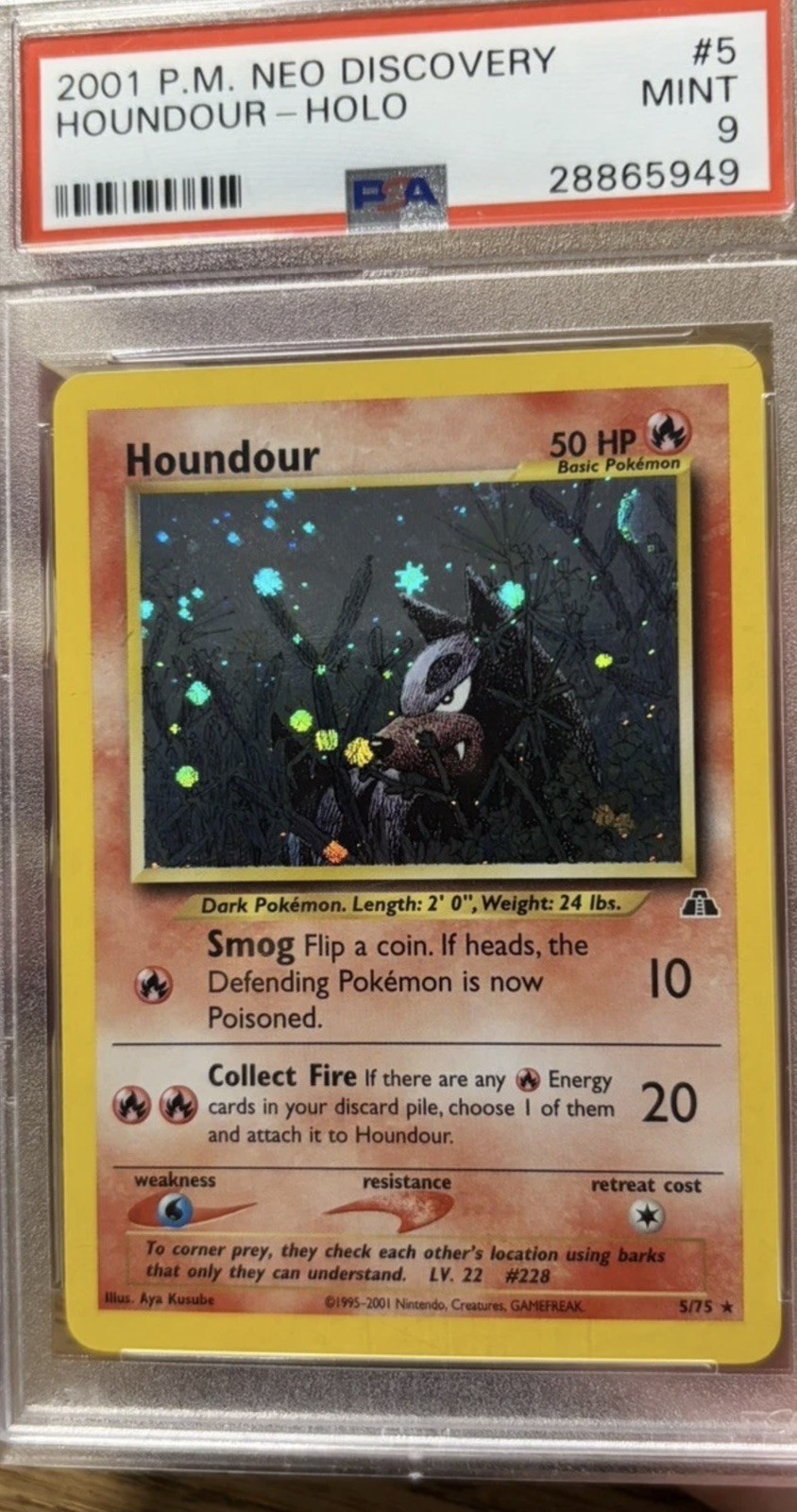 Pokemon Houndour Neo Discovery Unlimited Holo Rare #5 PSA 9 Mint Low Pop