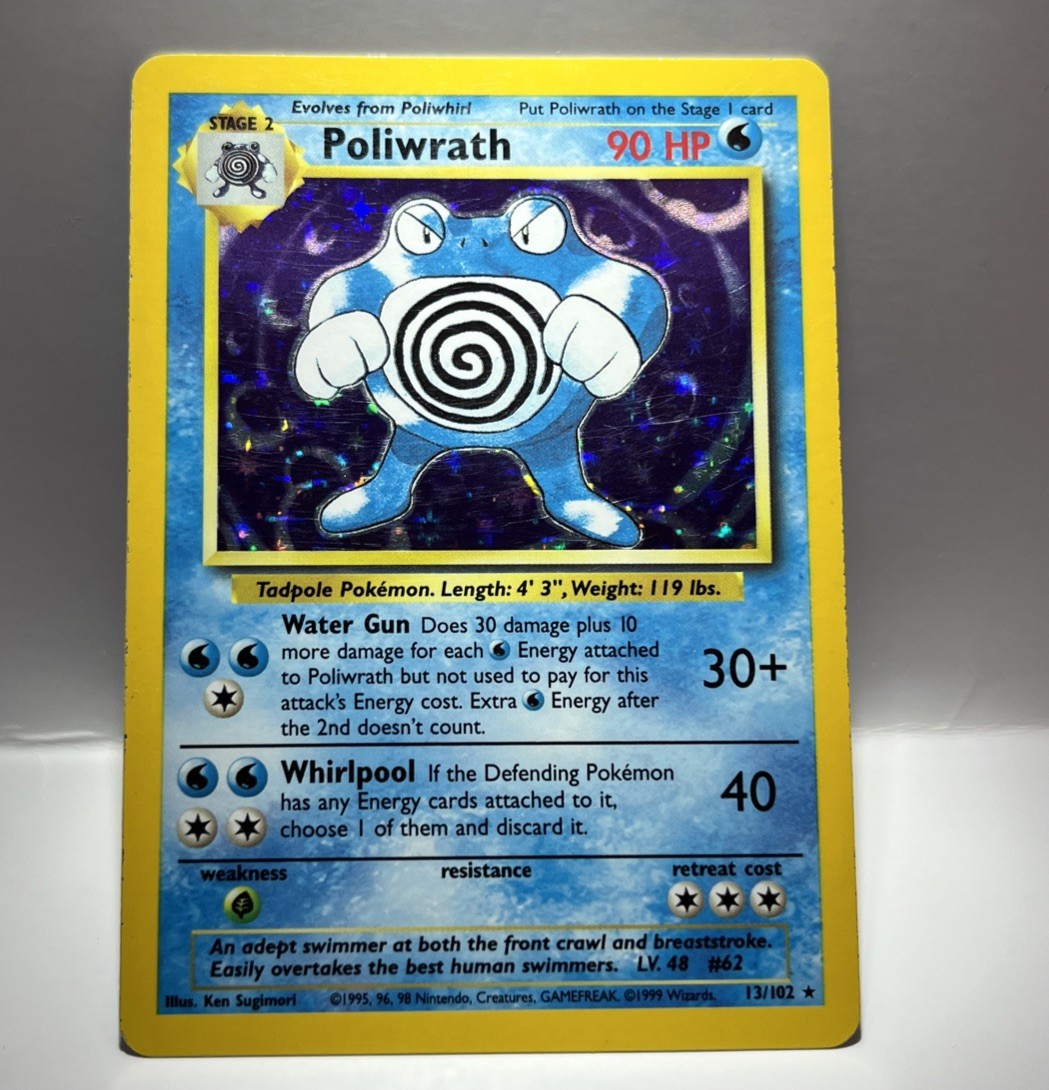 Poliwrath Unlimited Holo Rare Pokémon TCG Base Set 13/102 Vintage Card LP