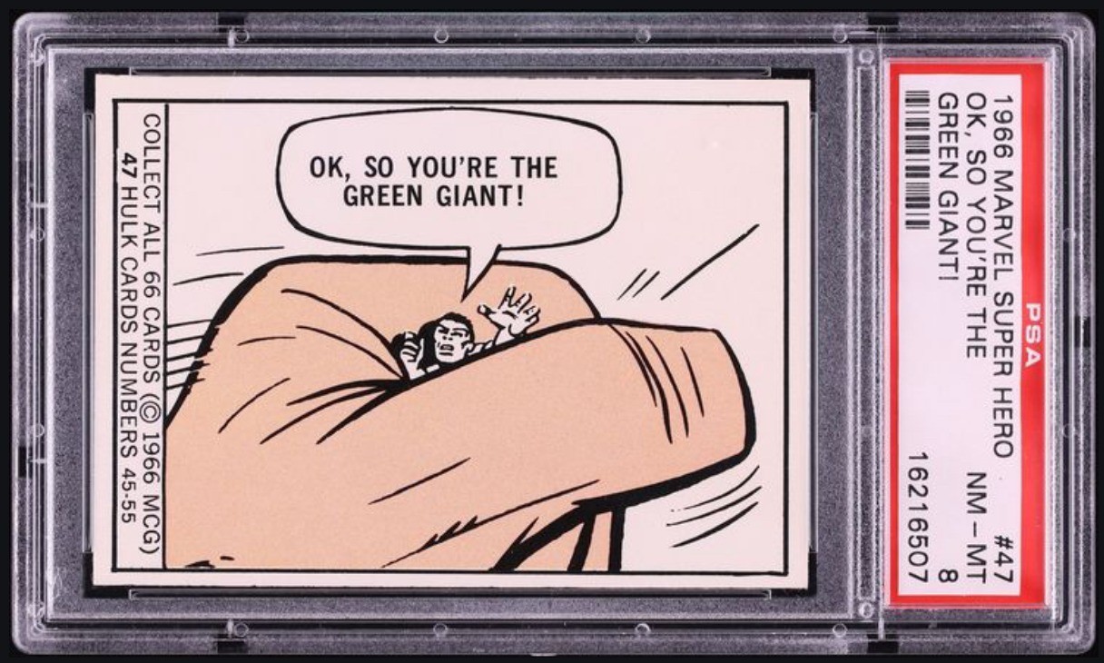 1966 Donruss Marvel Super Hero #47 Hulk OK So You\'re The Green Giant PSA 8 NM-MT
