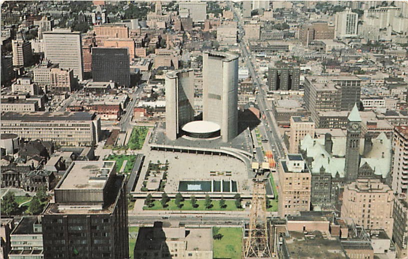 Postcard Canada: Bird's-Eye View Downtown Toronto & City Hall, Ontario