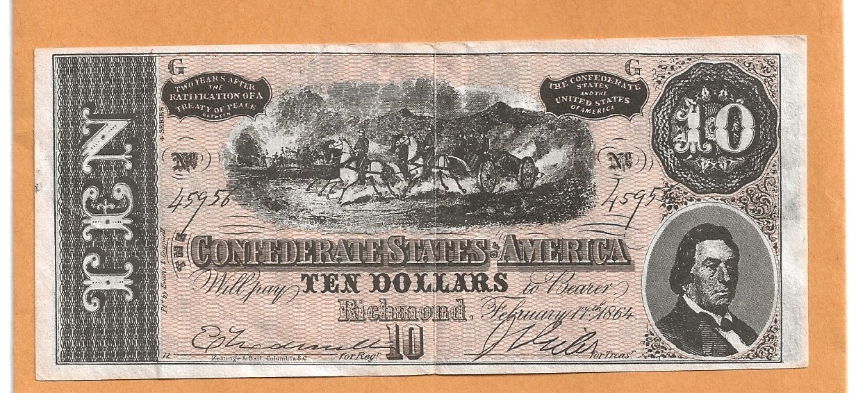 1962 Topps Civil War News insert $10 Confederate currency
