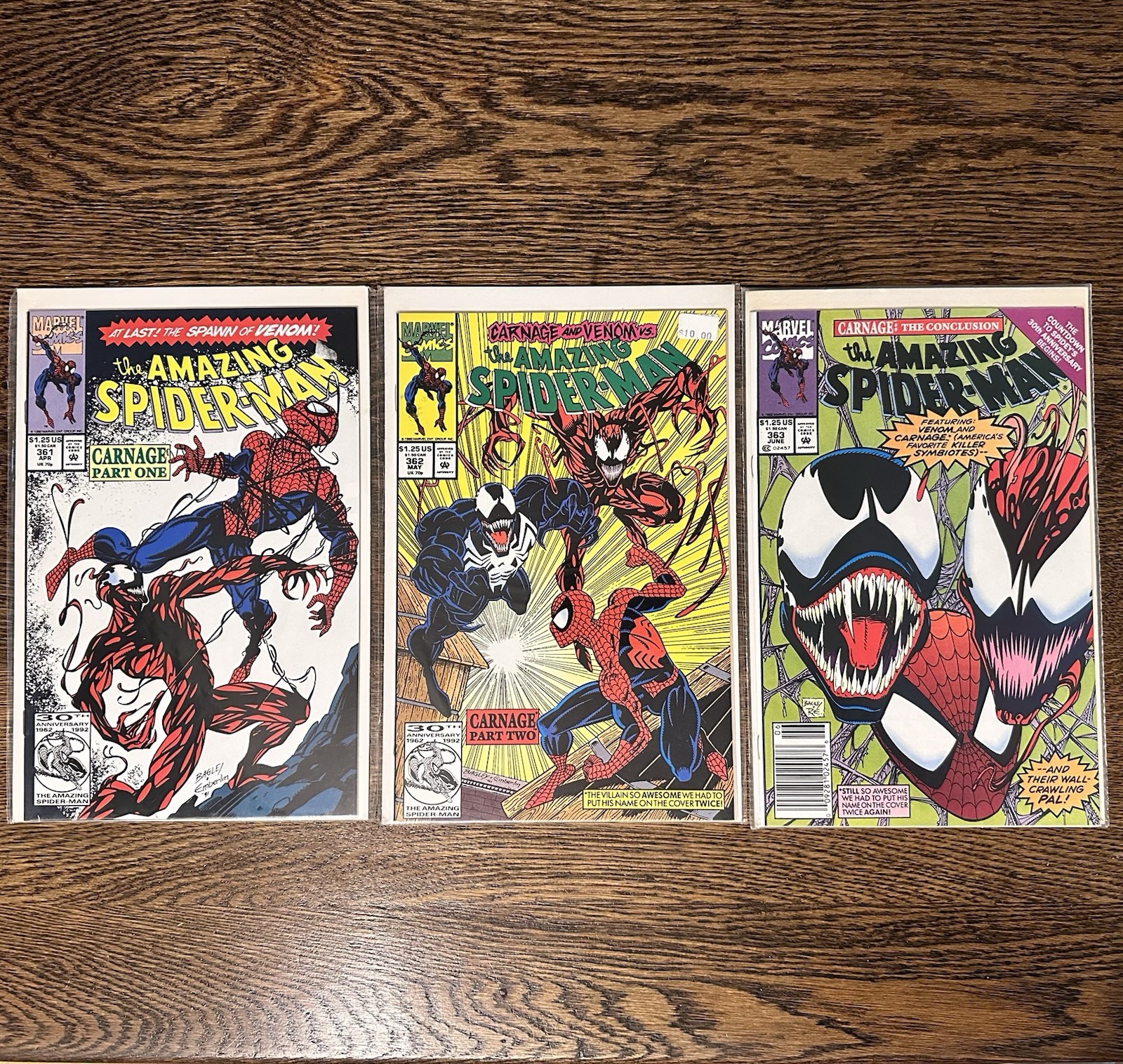 Marvel The Amazing Spider-Man #361–363 Comic Lot (1992) — Carnage Part 1–3