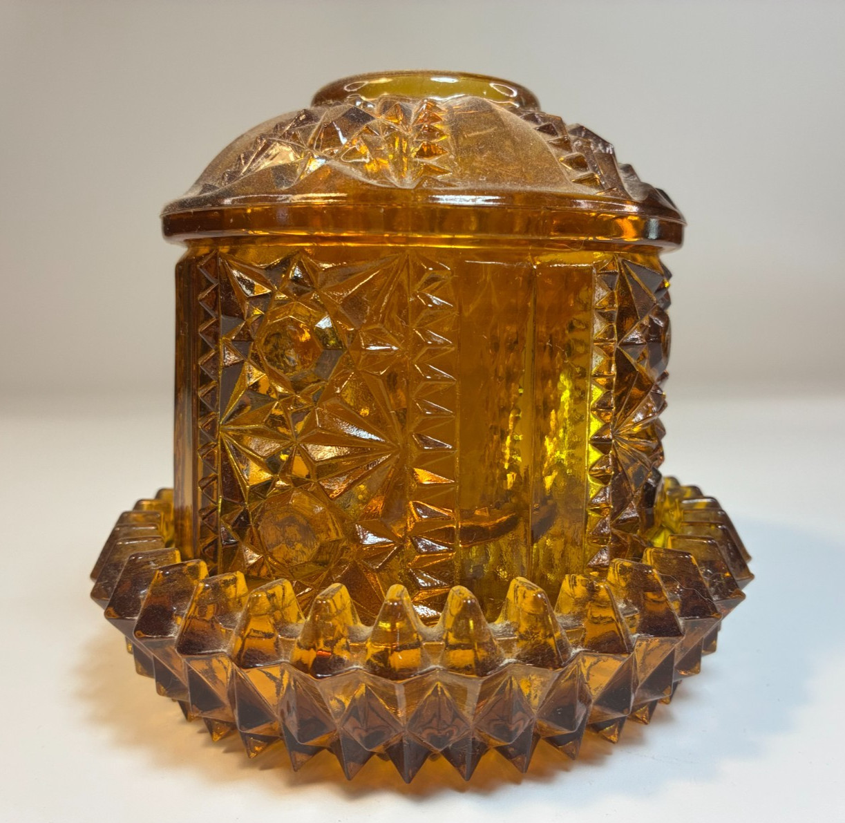 Vintage 70s AMBER GLASS FAIRY LIGHT 3pc SET Candle Holder STARS BARS Votive Lamp