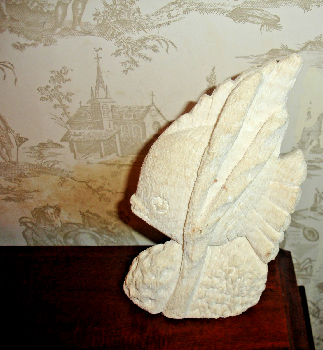 Vintage Carved White Coral Fish Sculpture Figurine Beach House Decor