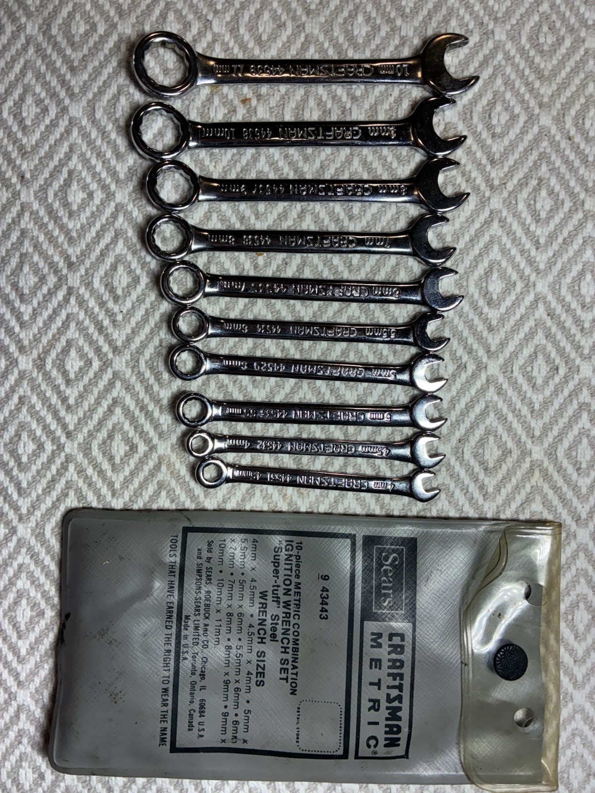 10-PC Sears Craftsman Metric Combination Ignition Wrench Set 9-43441