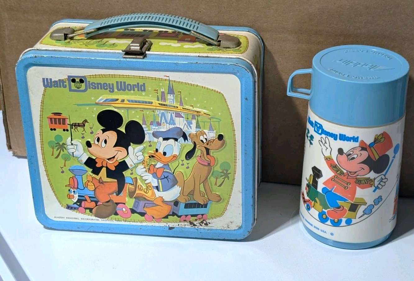 Vintage 1970s Walt Disney World Lunchbox & Thermos Aladdin Mickey Country Bears