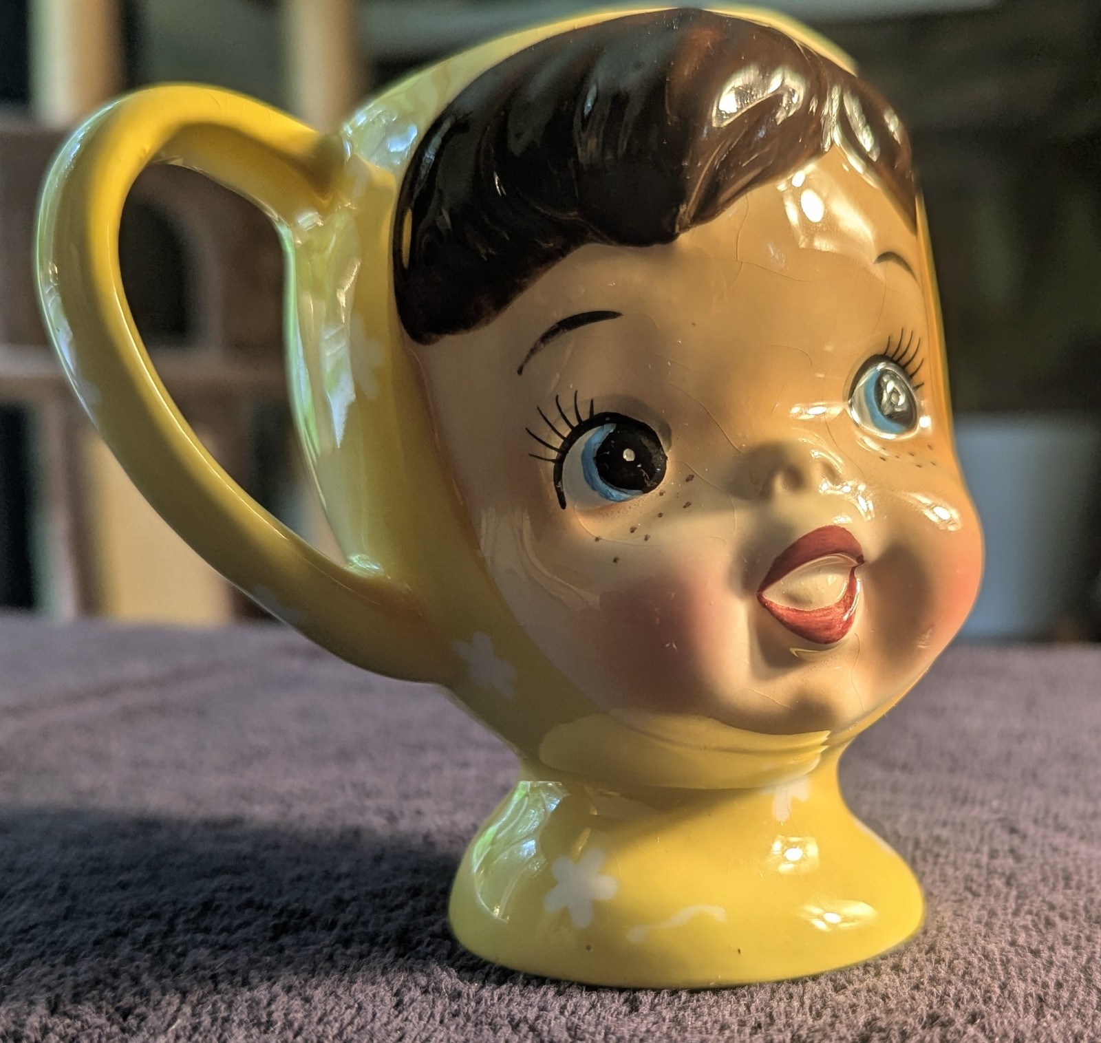 Vintage Napco Miss Cutie Pie Footed Yellow Mug (girl)