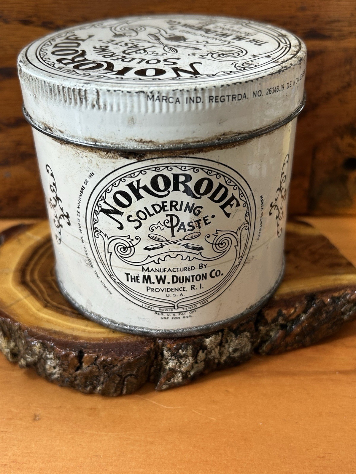 VTG Nokorode soldering paste  LG can very early M.W. Dunton Co. Almost Full.