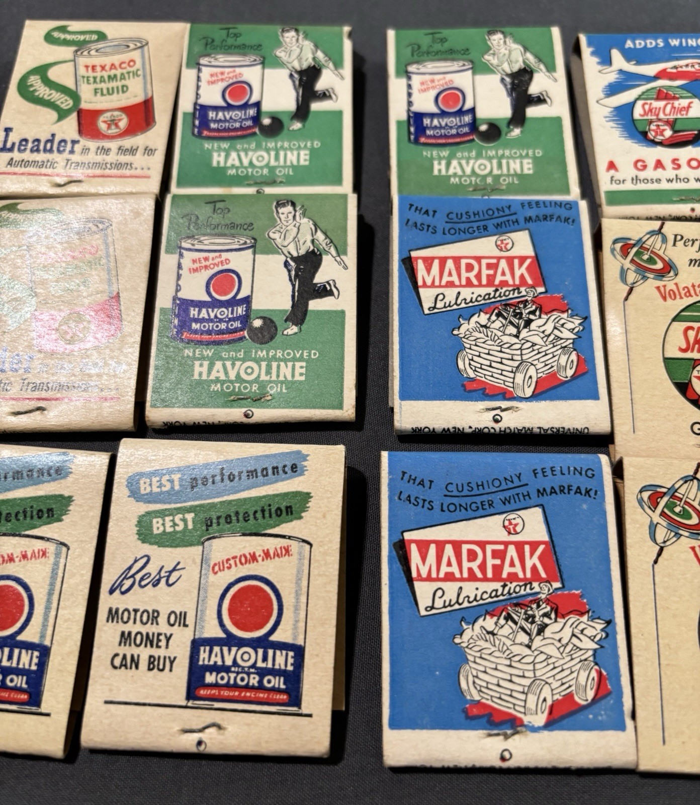 Vintage Texaco Havoline Marfak Fire Chief Sky Chief Oil Gas Matchbooks E Aurora