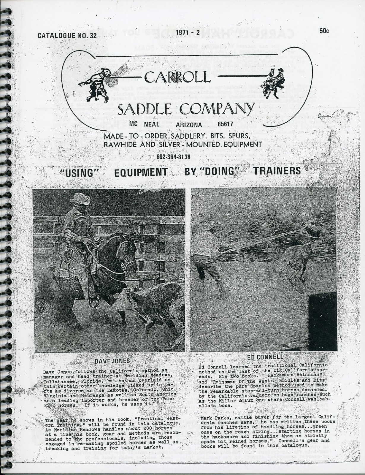 NICE CARROLL SADDLE CO. McNeal,  Arizona COWBOY BIT & SPUR Catalog #32 Reprint