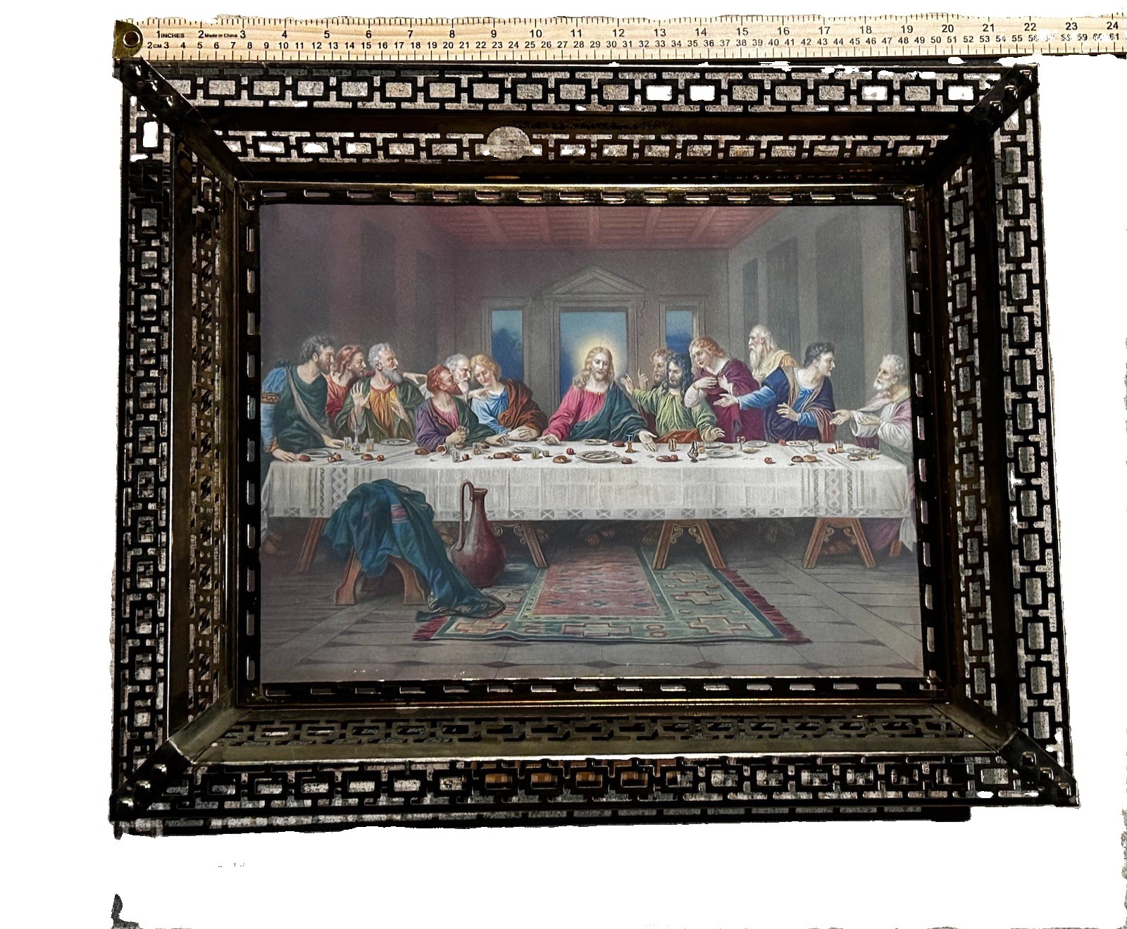 Last Supper Framed Print In Unusual Brass Frame ~22x17” Outer
