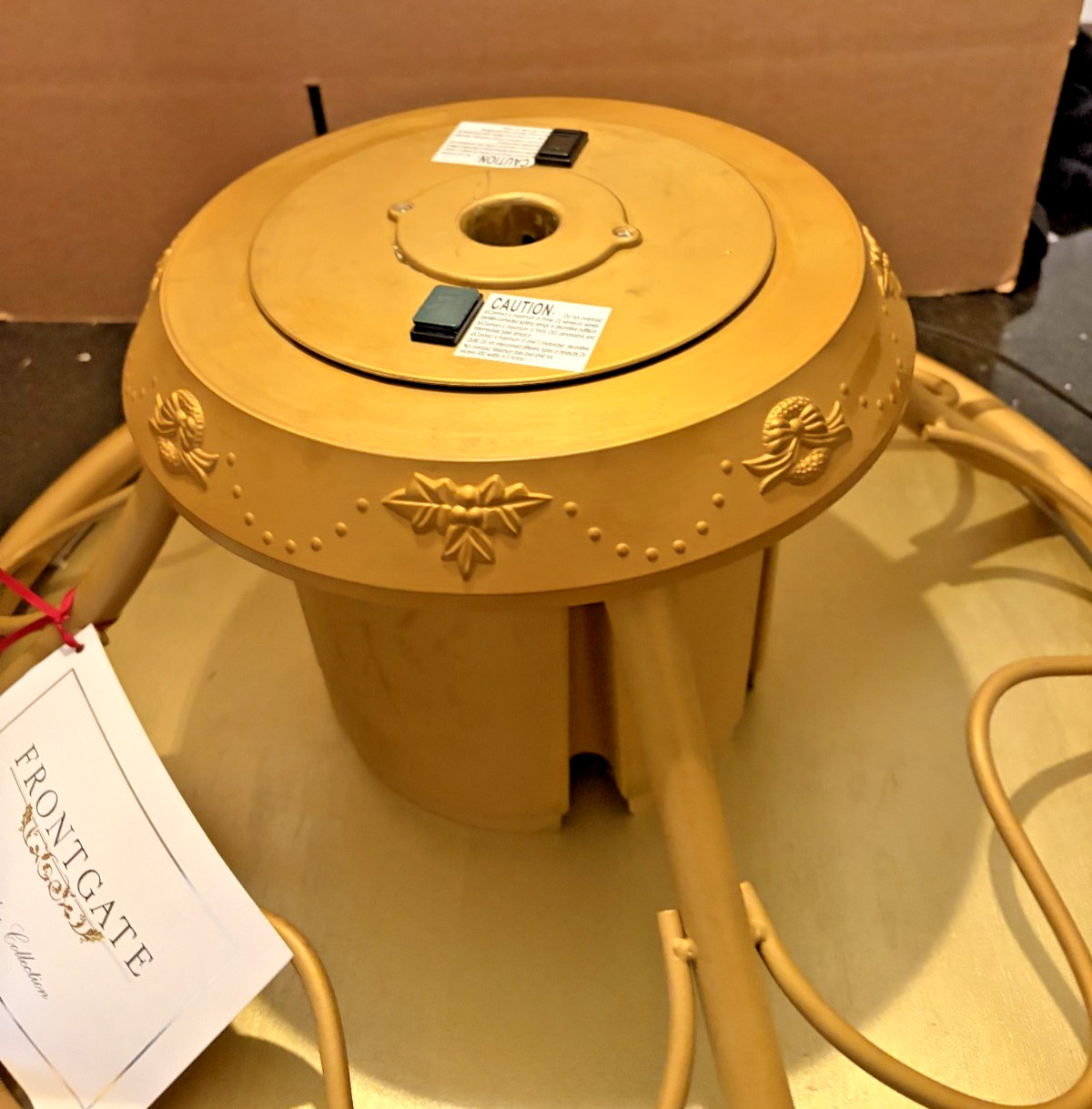 Frontgate Rotating Christmas Tree Stand 23” Gold Works Original Box Platform