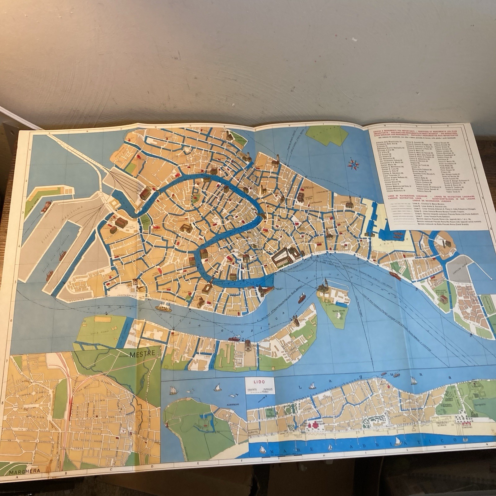 Vintage 1960s Venezia Venice Italy Fold Out Tourist Map Travel Guide Lido