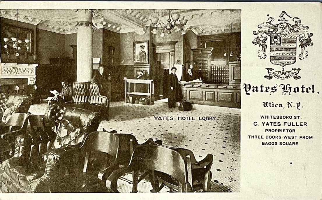 Yates Hotel Postcard Utica New York Advertising Early 1900s NY Interior View