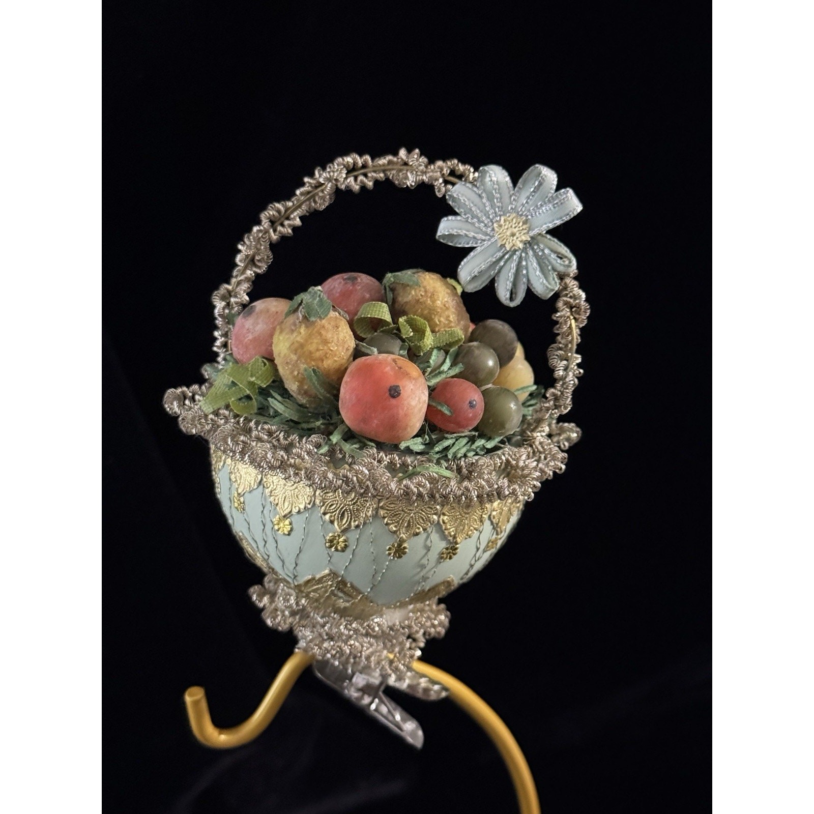Rare Vintage Blumchen Victorian Fruit Basket Clip Ornament Figure