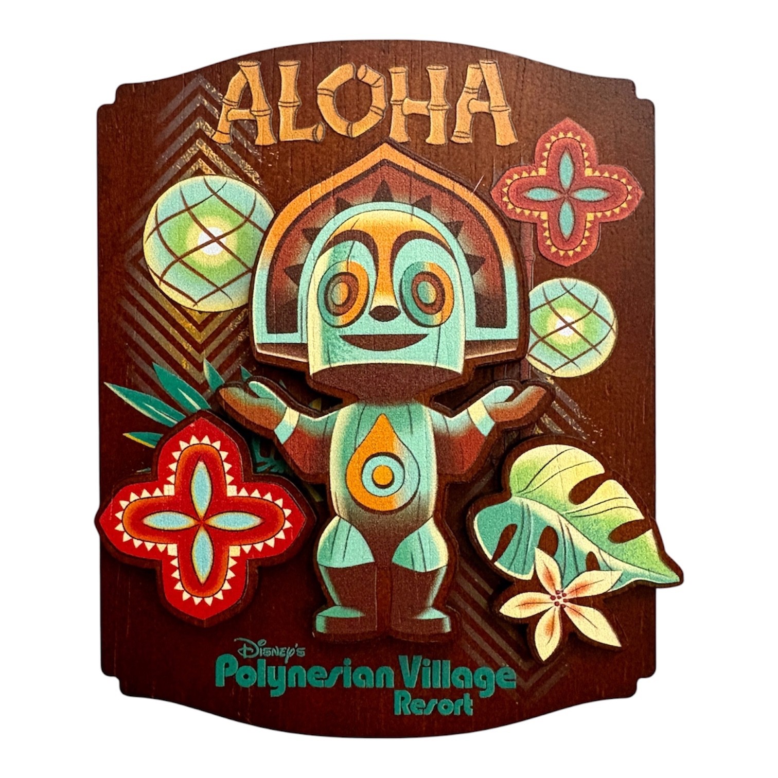Disney Polynesian Village Resort Tiki Fridge 3D Wooden Fridge Magnet - NEW