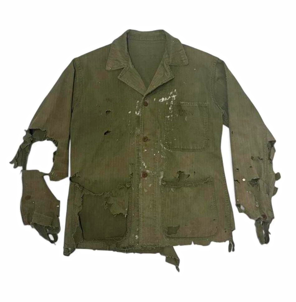 1940s WWII USN Military Shirt Jacket Olive Green THRASHED 20x27 True Vintage