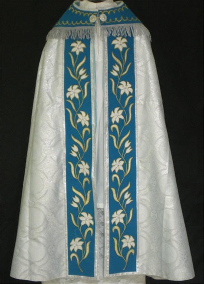 Marian White/Silver Brocade Cope with Stole + Humeral Veil Latin Mass Catholic