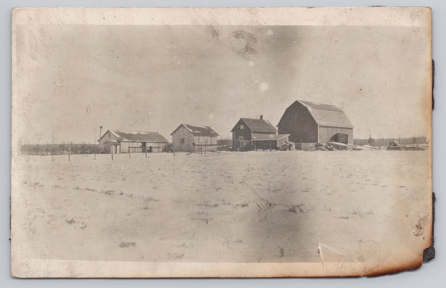 Vintage RPPC Snowy Farm Scene Postcard Real Photo Early 1900s Rural Landscape