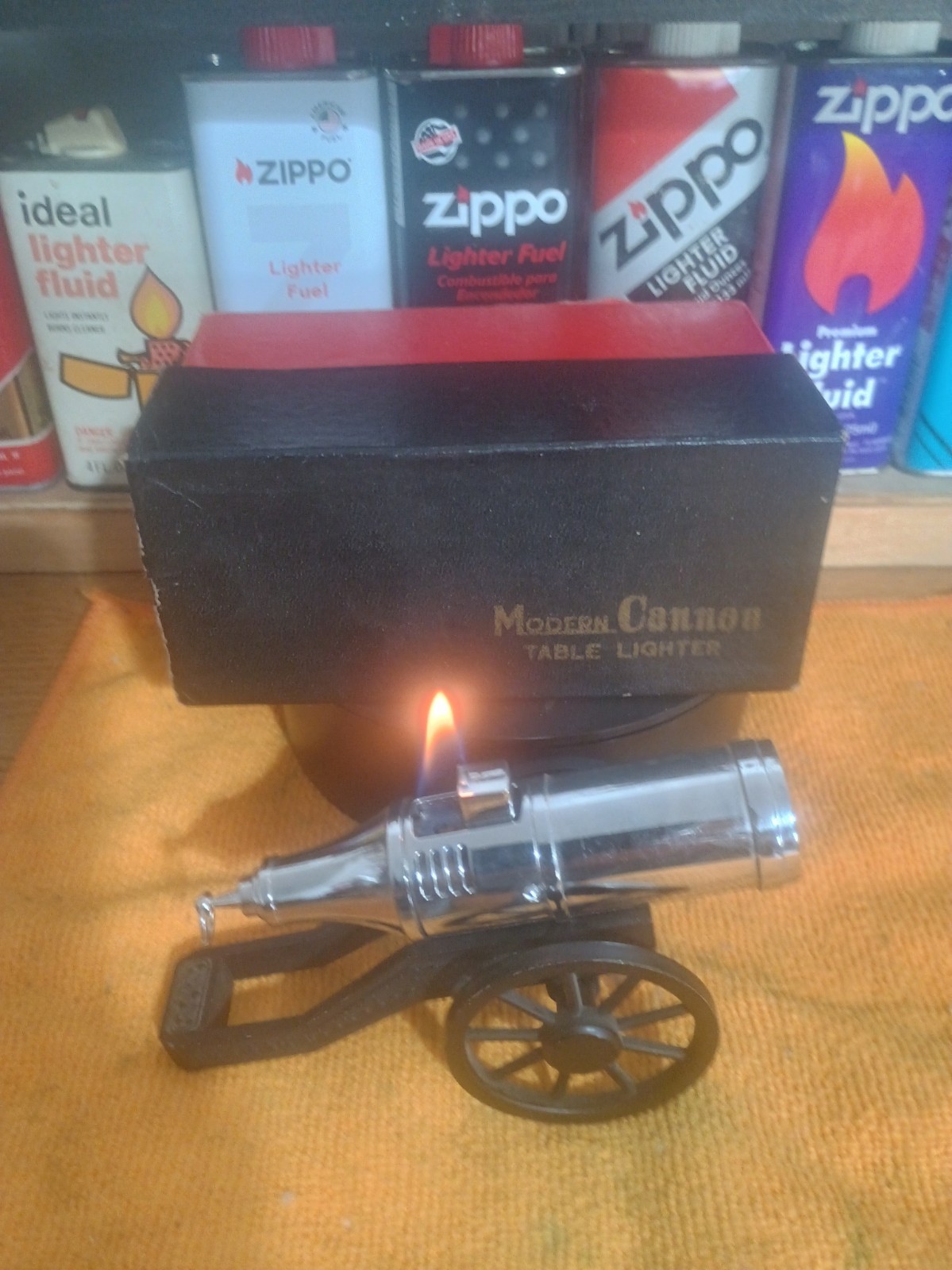 Unfired Vintage Modern Field Cannon Table Lighter Chrome With Original Box HTF