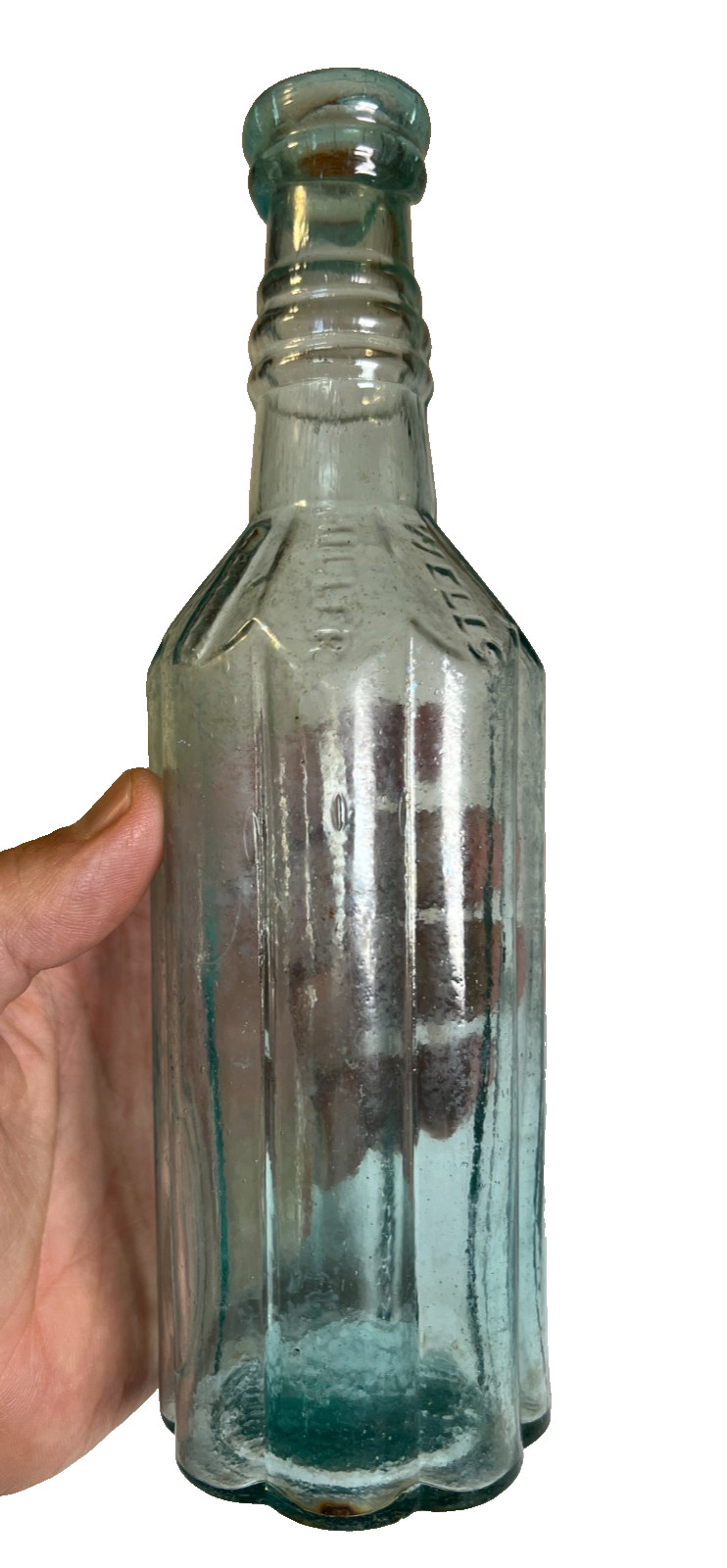 Antique Wells & Miller Cathedral Medicine Bottle Applied Top 1850s New York 