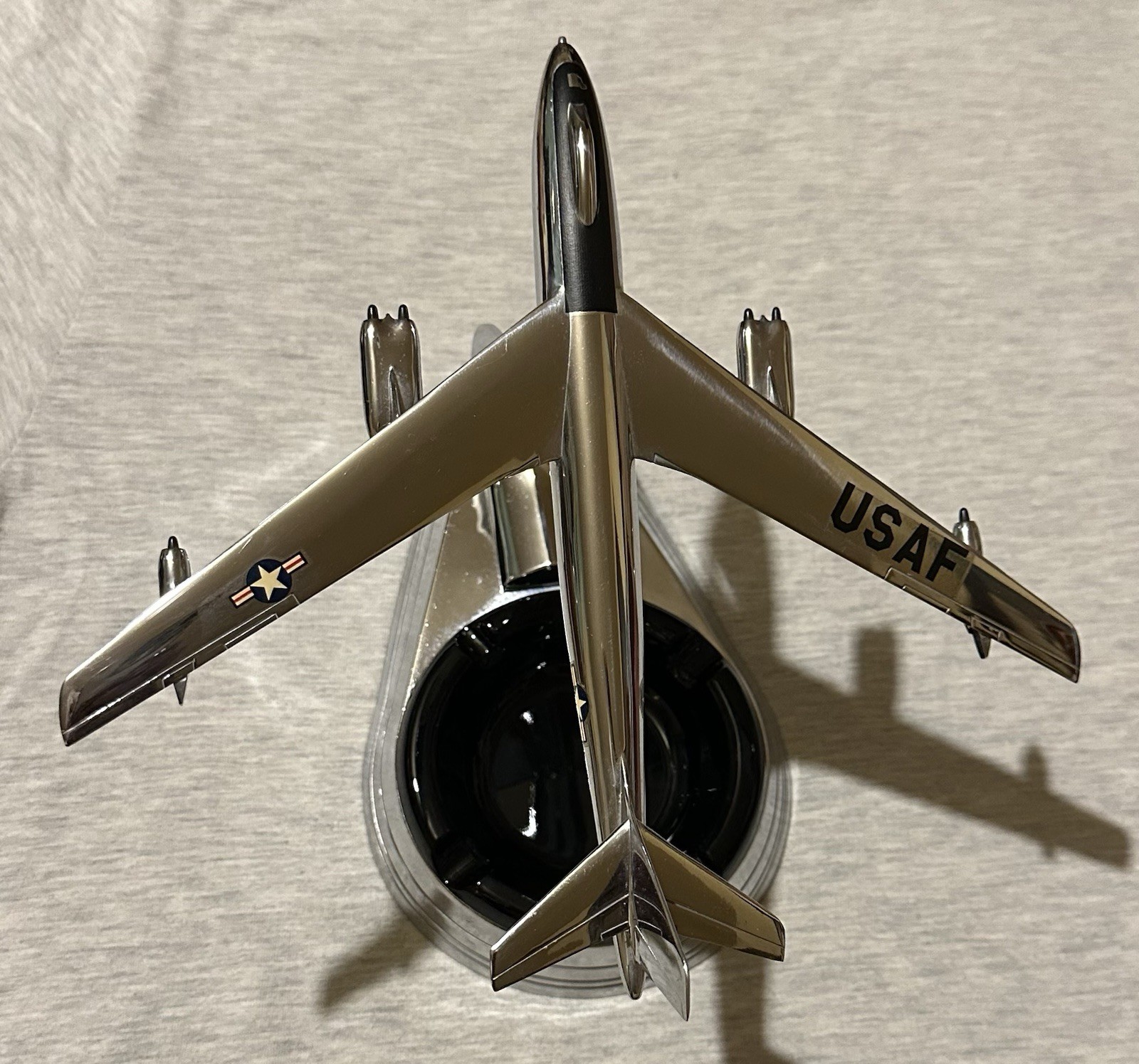 Vintage Boeing B-47 Stratojet Airplane Glass Ashtray Desk Model