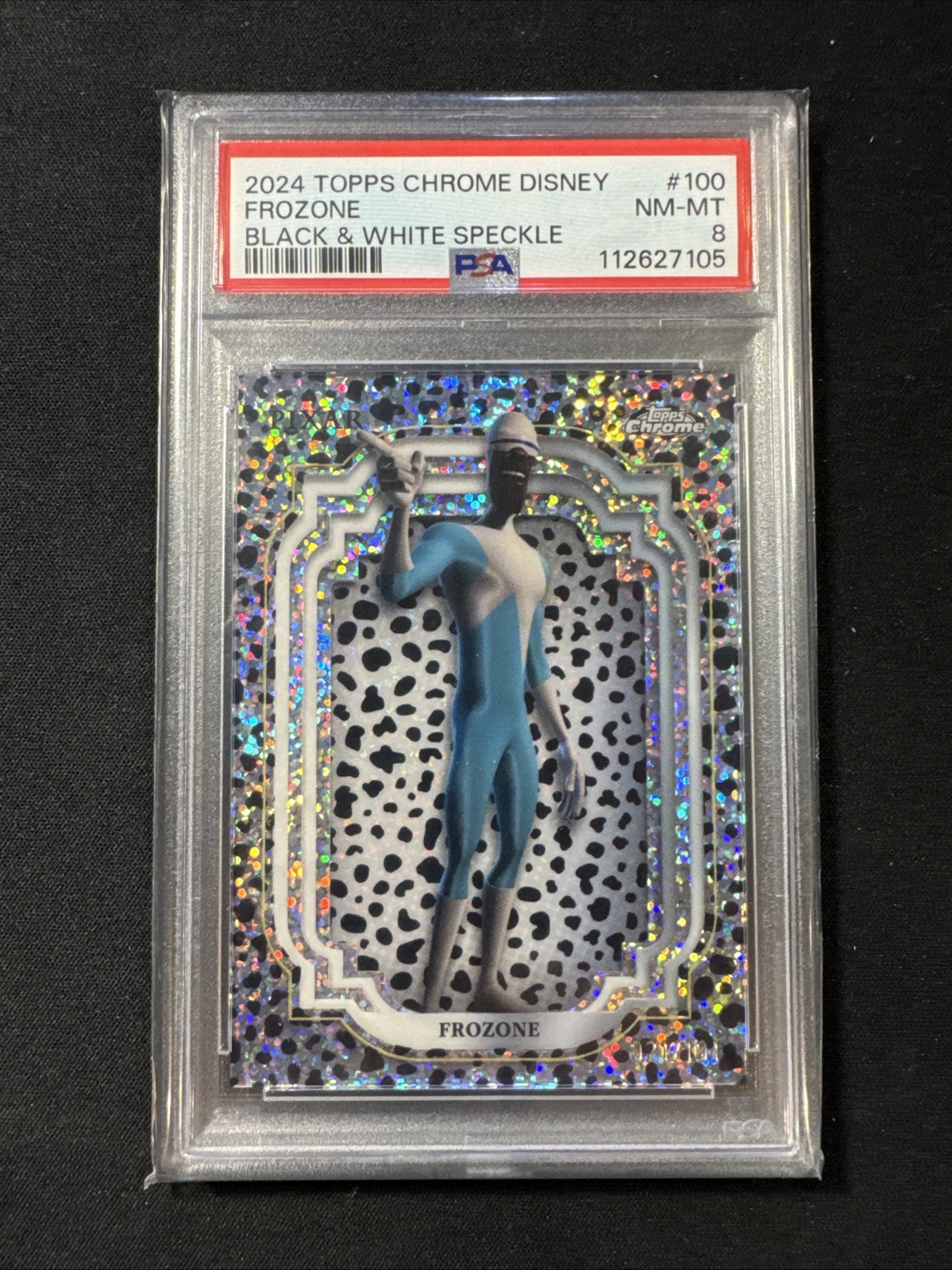 2024 Topps Chrome Disney #100 Frozone Black & White Speckle #/101 PSA 8