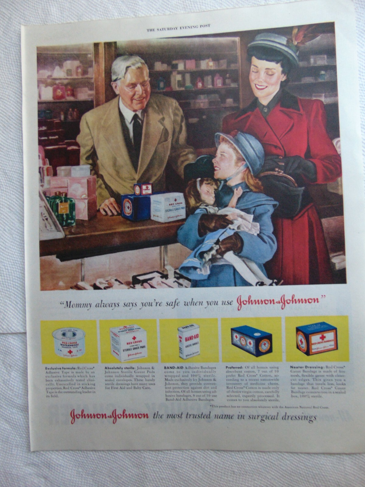 1948 OLD PHARMACY JOHNSON & JOHNSON Happy People~magazine print ad