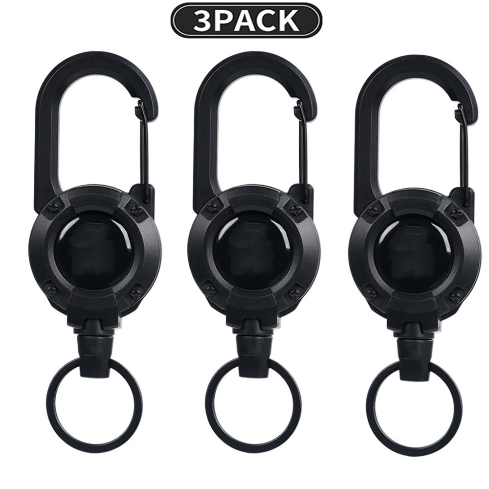 3Pcs Heavy Duty Retractable Keychain Carabiner Badge Holder Steel Wire Cord Reel