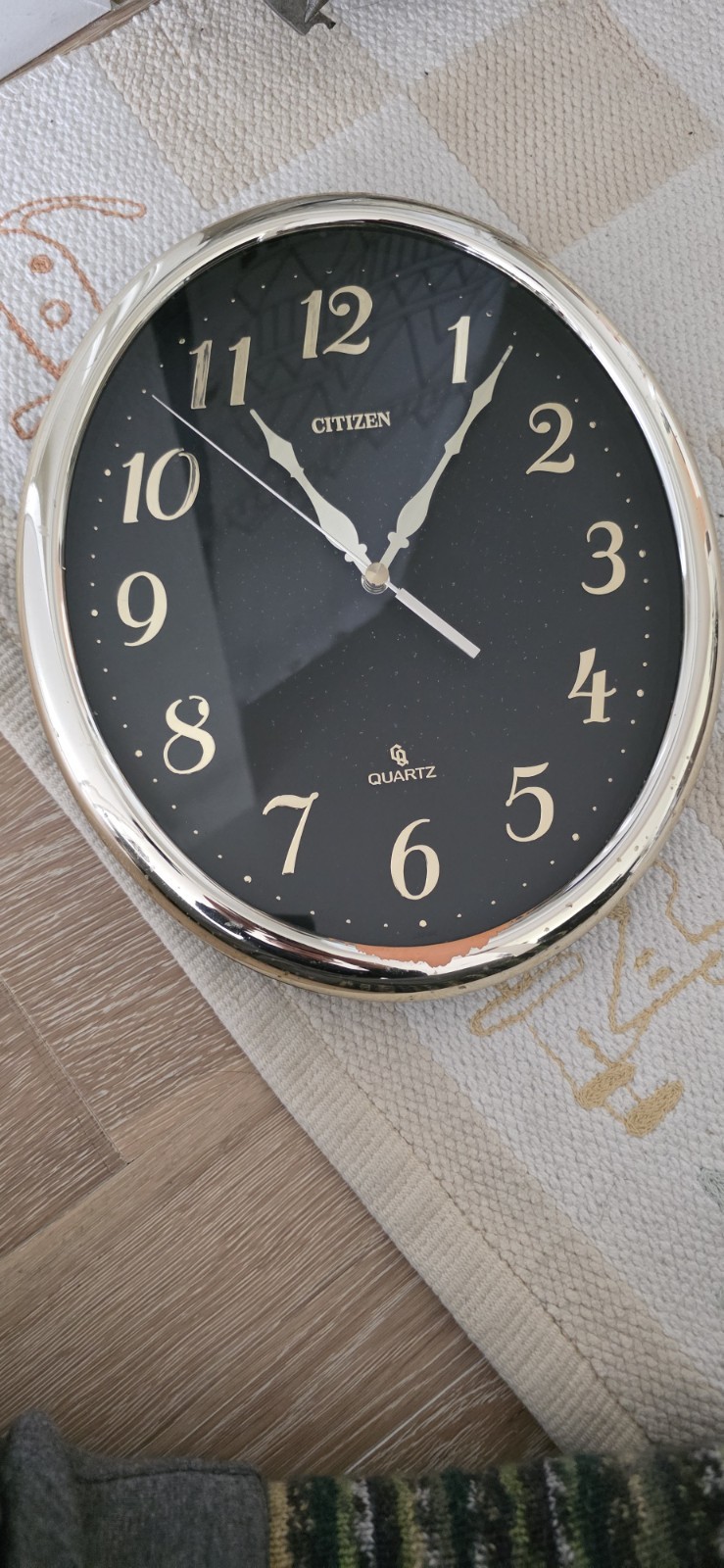 Vintage Citizen Quartz Wall Clock Q30030  Retro Gold Plastic Japan OVAL TESTED