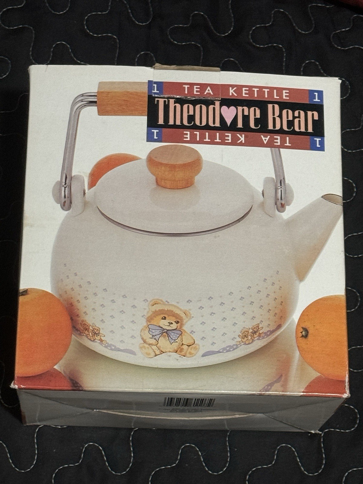 Vintage Theodore Bear Tea Kettle, White, Boxed