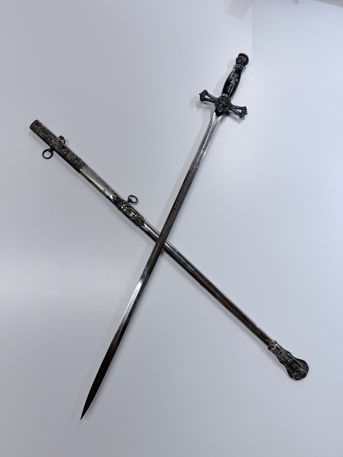 Antique H Ames Knights Templar Masonic Ceremonial Sword Scabbard Dual Na G2U