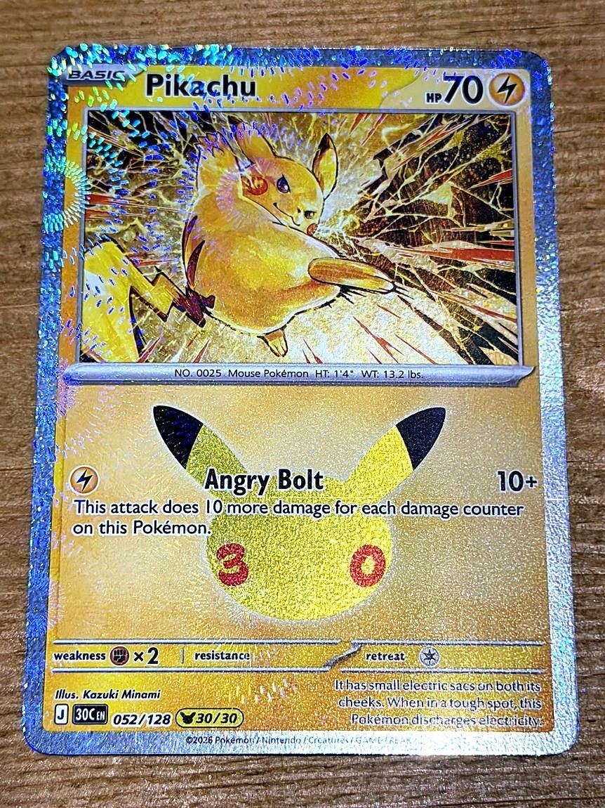 Pokémon TCG Pikachu 052/128 (30/30) Holo Pikachu Rare ME 30th Celebration NM