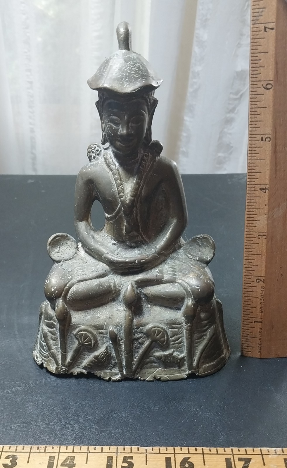 Antique Ornate Solid Bronze Sitting Buddha Sculpture Statue Figurine 19th C