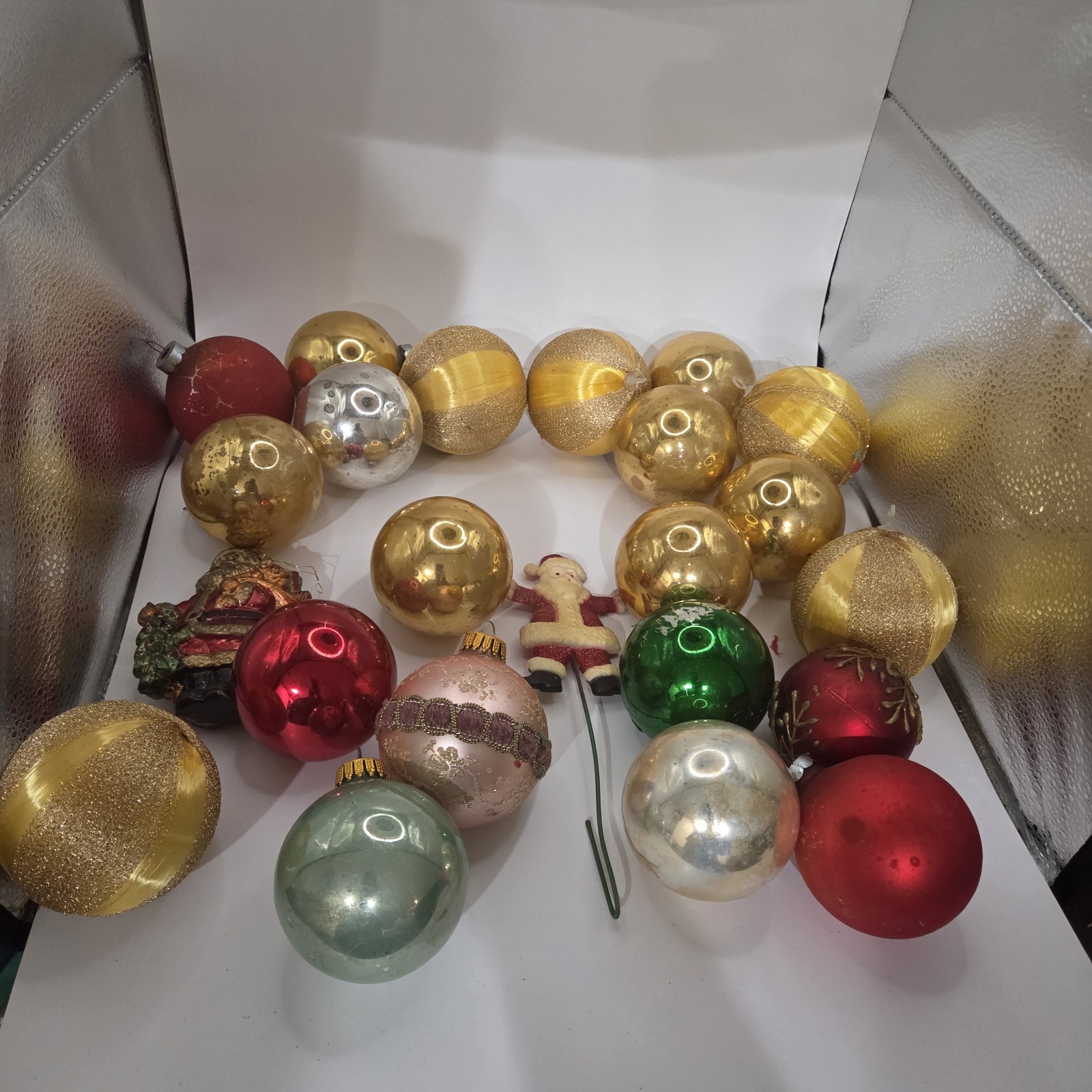 Lot VTG Shiny Brite Striped Glass Christmas Ornaments Made In USA Mixed Colors