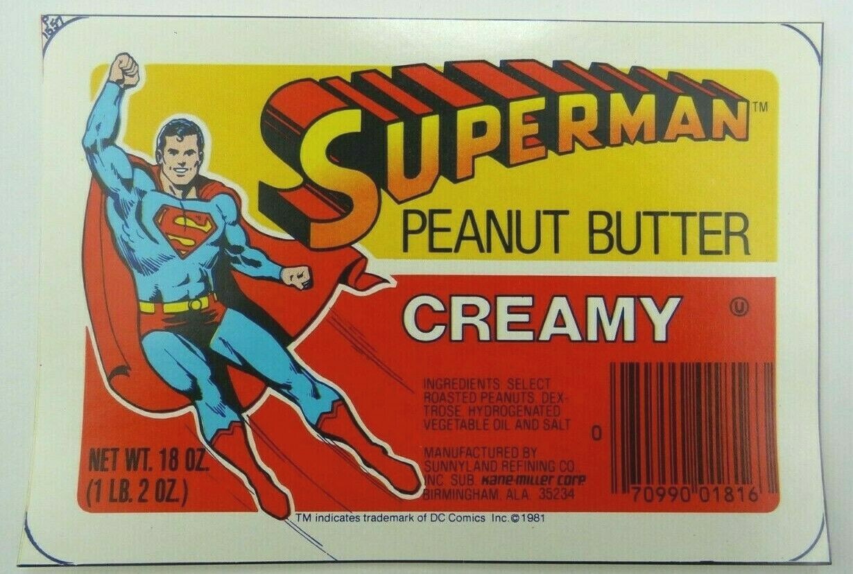 1981 Superman Creamy Peanut Butter Vintage Label DC Comics NOS New Old Stock
