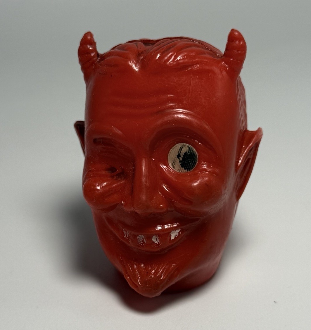 Vintage Winking Devil Head Lenticular Eye Blow Mold Halloween Hong Kong