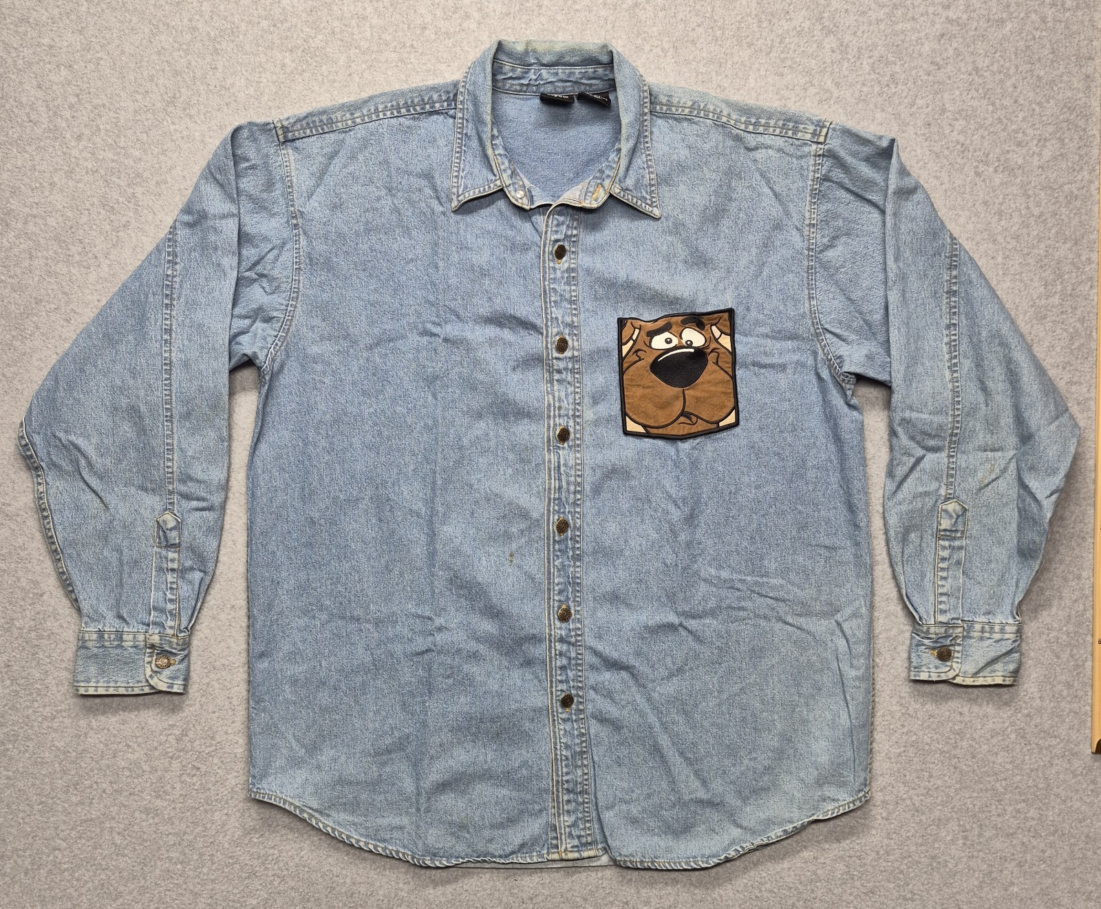 Vintage Warner Bros Scooby Doo Shirt Mens L Blue Denim Long Sleeve Button Down