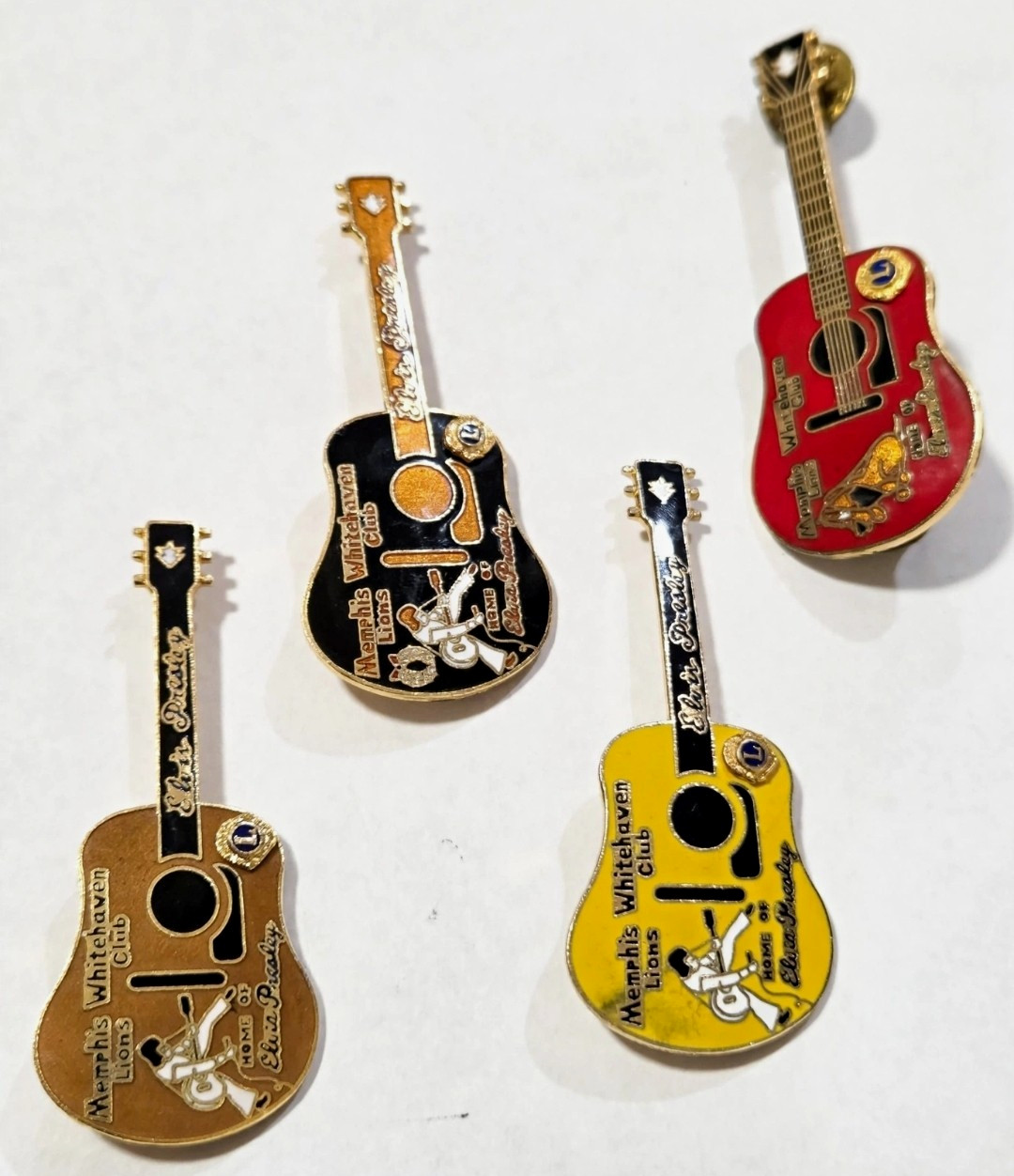 Lot of 4 Vintage Elvis Presley Guitar Pins Memphis Whitehaven Lions Club Enamel