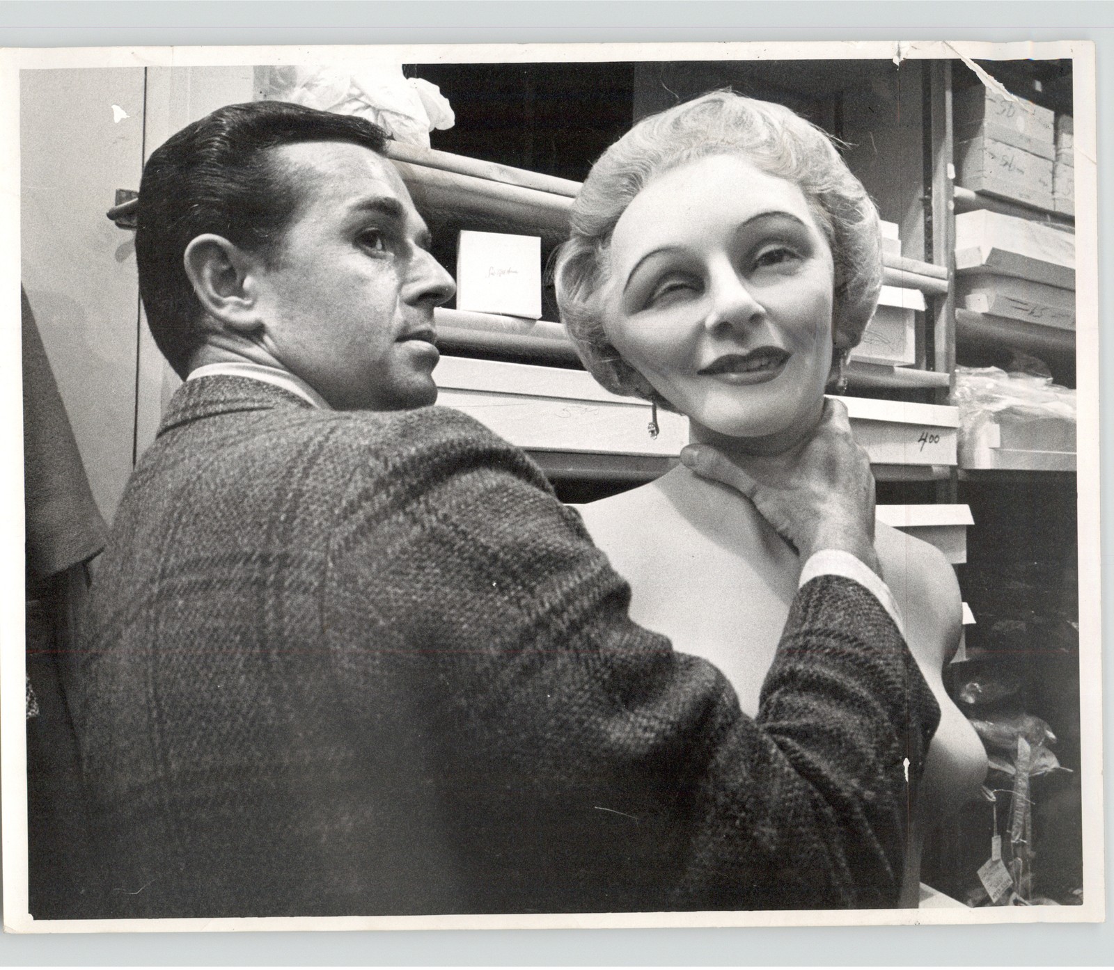 Decorator Holds Melted WAX FIGURE Actress MARLENE DIETRICH 1964 Press Photo