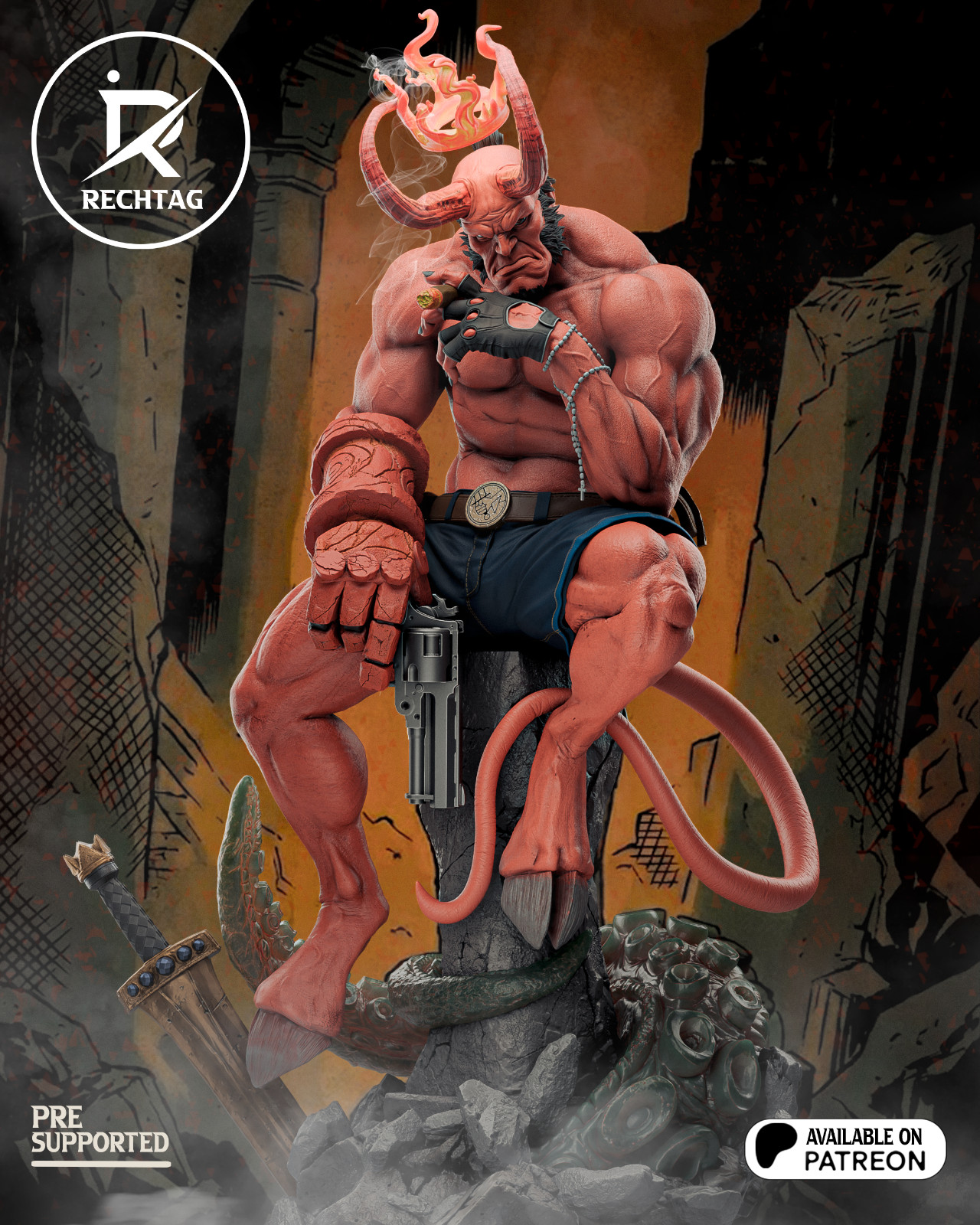 1:6 Hellboy Fan Art UNPAINTED High Quality Resin Garage Kit Statue