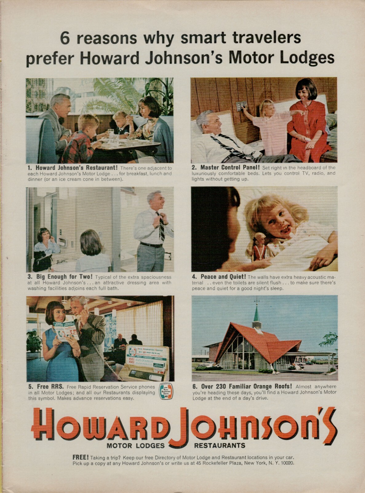 1965 Howard Johnson\'s Motor Lodges Restaurants Orange Roof Vintage Print Ad